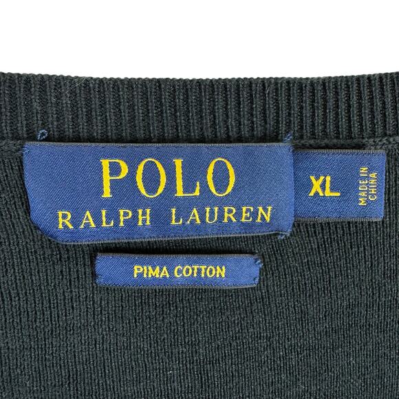 Polo Ralph Lauren Black 100% Pima Cotton V-Neck Lightweight Pullover Sweater XL - Picture 4 of 5